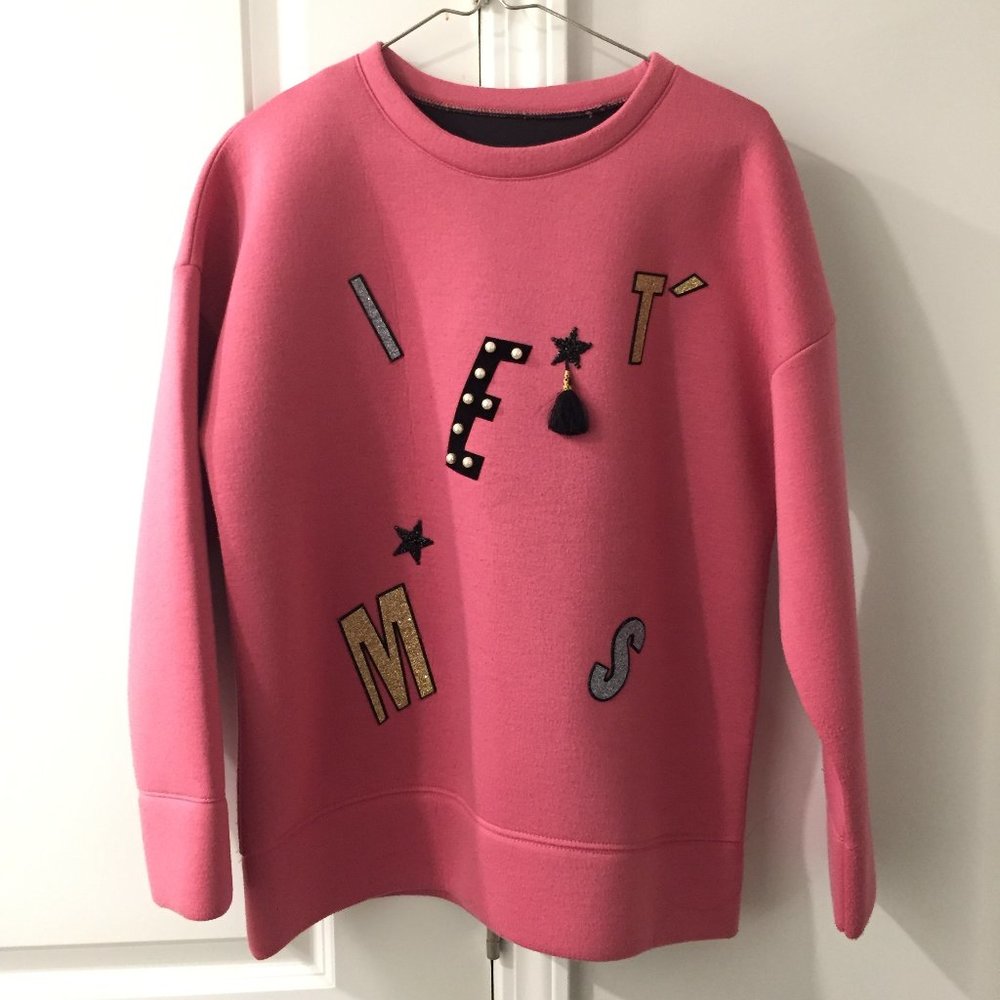 Warm pull over over-sized shirt with beads, tassel, and pearl deco